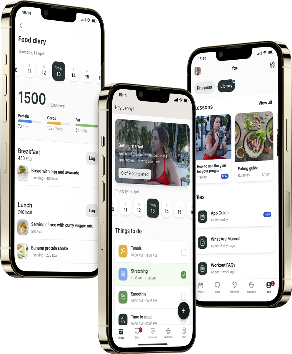 A mockup of the coaching app showcasing the features.